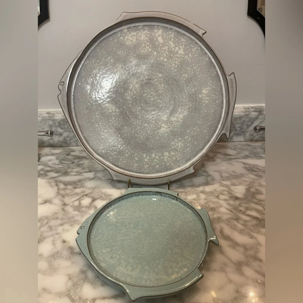Anthropologie Ceramic Fish Platters X 2 Blue Teal Tray Coastal Nautical Beach